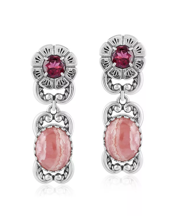 

Серьги-Подвески из стерлингового серебра с родохрозитом и красным гранатом в форме цветка пустыни American West Jewelry, garnet/rhodochrosite