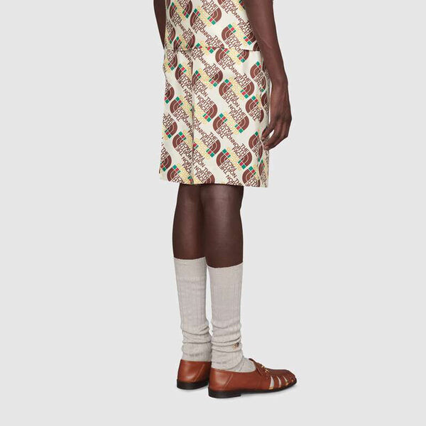 Шорты x the north face logo web print silk shorts 'ivory brown green' Gucci, белый — фото 3