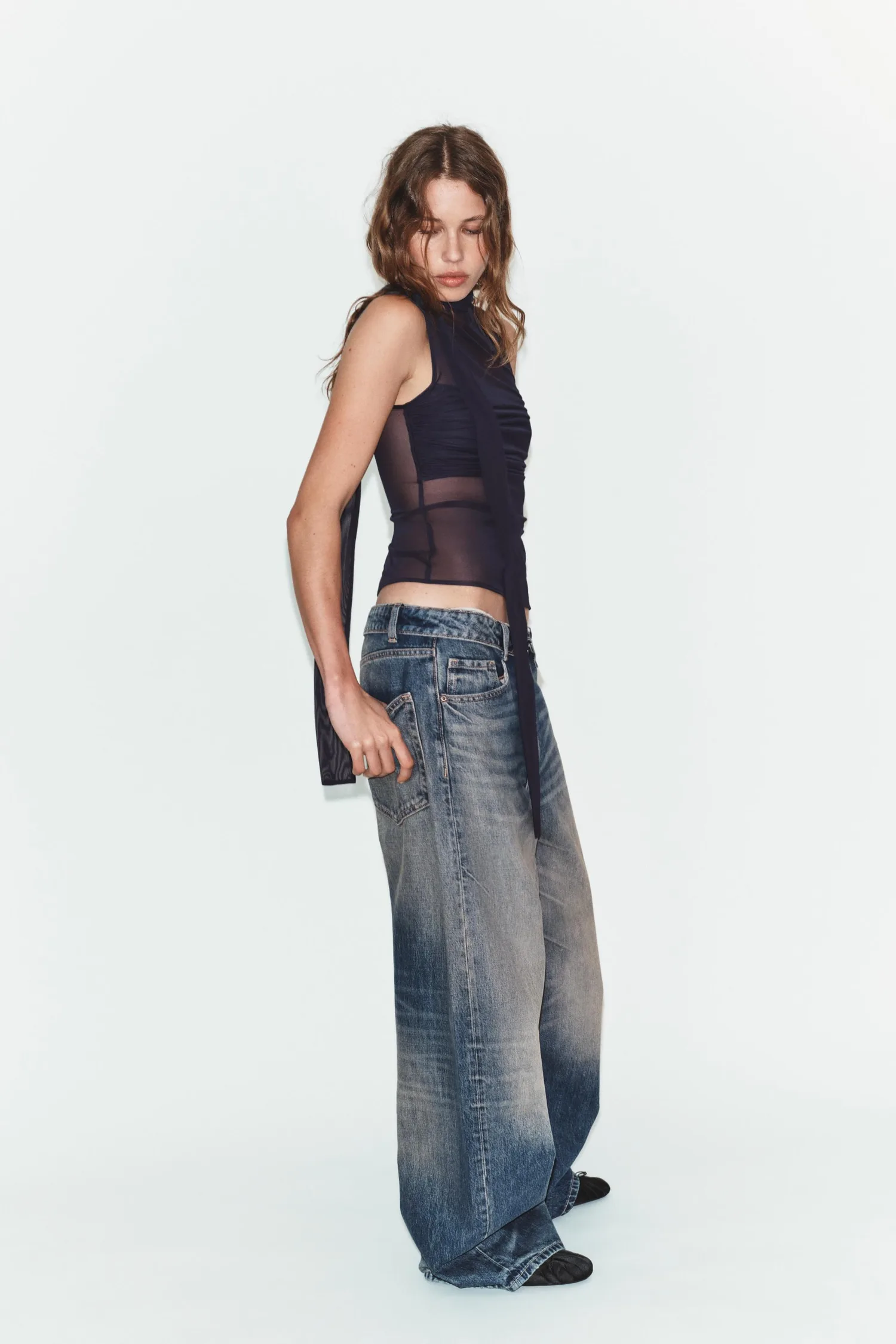 Тюлевый топ Zara, синий — фото 3