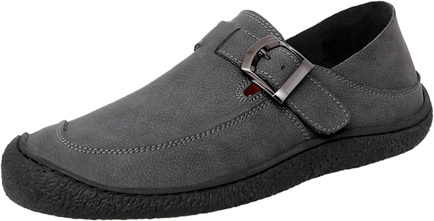 

Мужские повседневные лоферы EGGDK из натуральной кожи, с модной пряжкой, круглым носком, удобной мягкой подошвой, ручной работы, без шнурков, легкие, классические туфли, серый