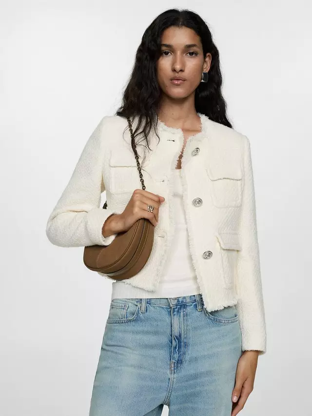 

Куртка Mango Wintour Pocket Wool Blend Tweed, кремовый