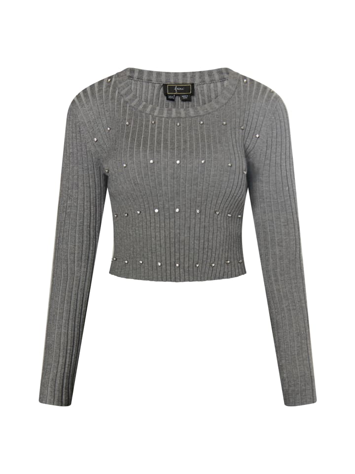 

Женский свитер со стразами в цвете серый меланж faina