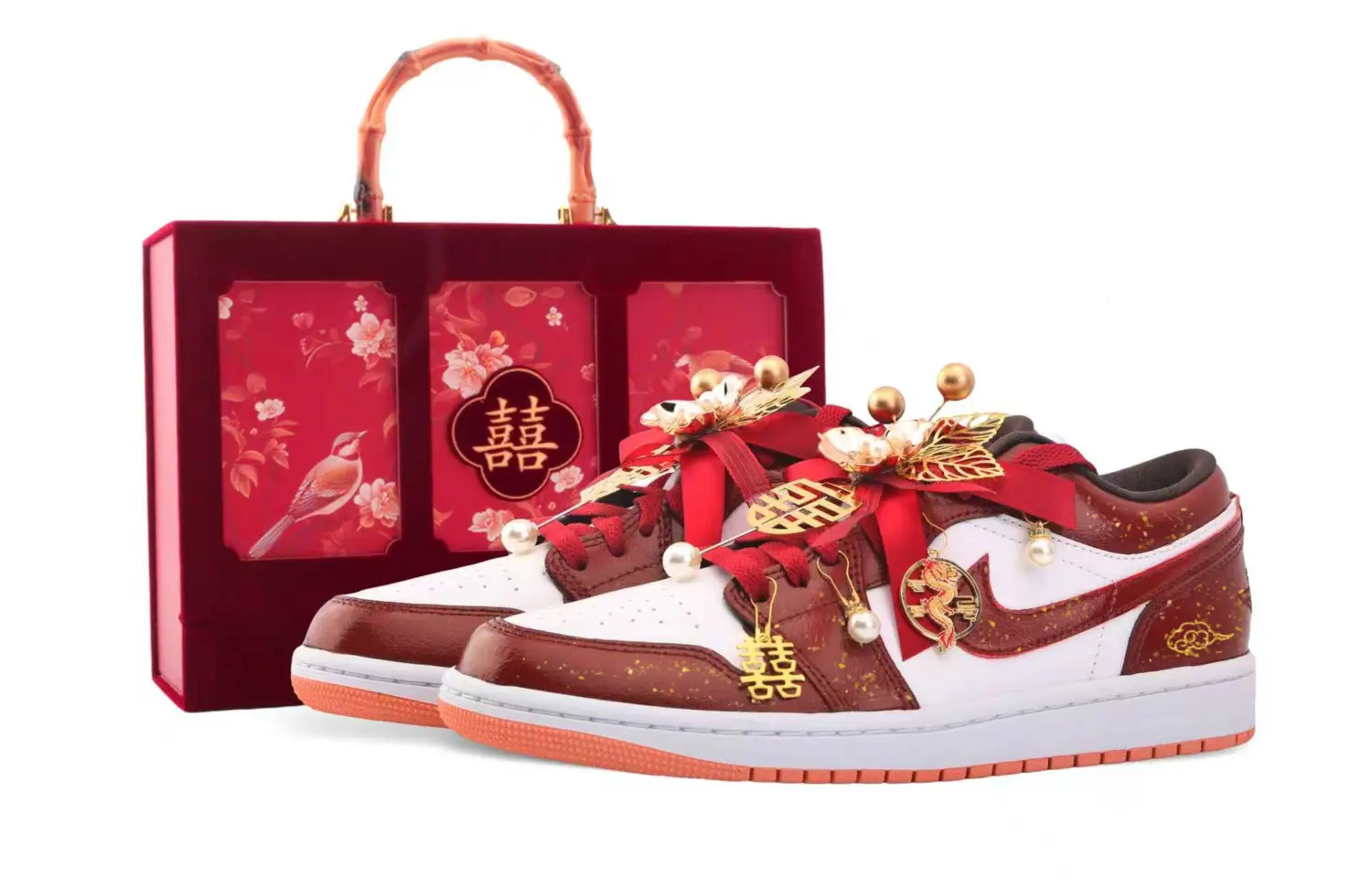 

Jordan Air 1 Drippy Auspicious Clouds Blessing Abrasion Resistant Low top Vintage Basketball Shoes Unisex красные