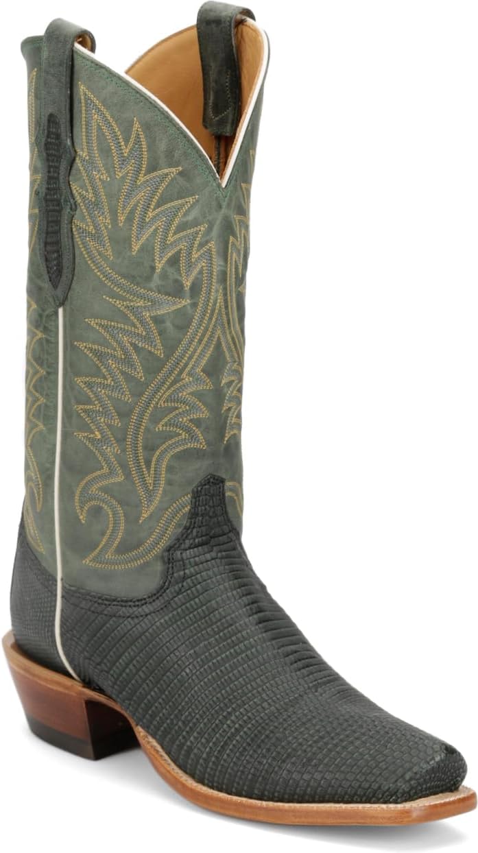

Мужские вестерн-бутсы Justin Kimble 13 Ring Lizard - премиальная кожа, квадратный носок, ортопедическая стелька, мастерское исполнение, зеленый