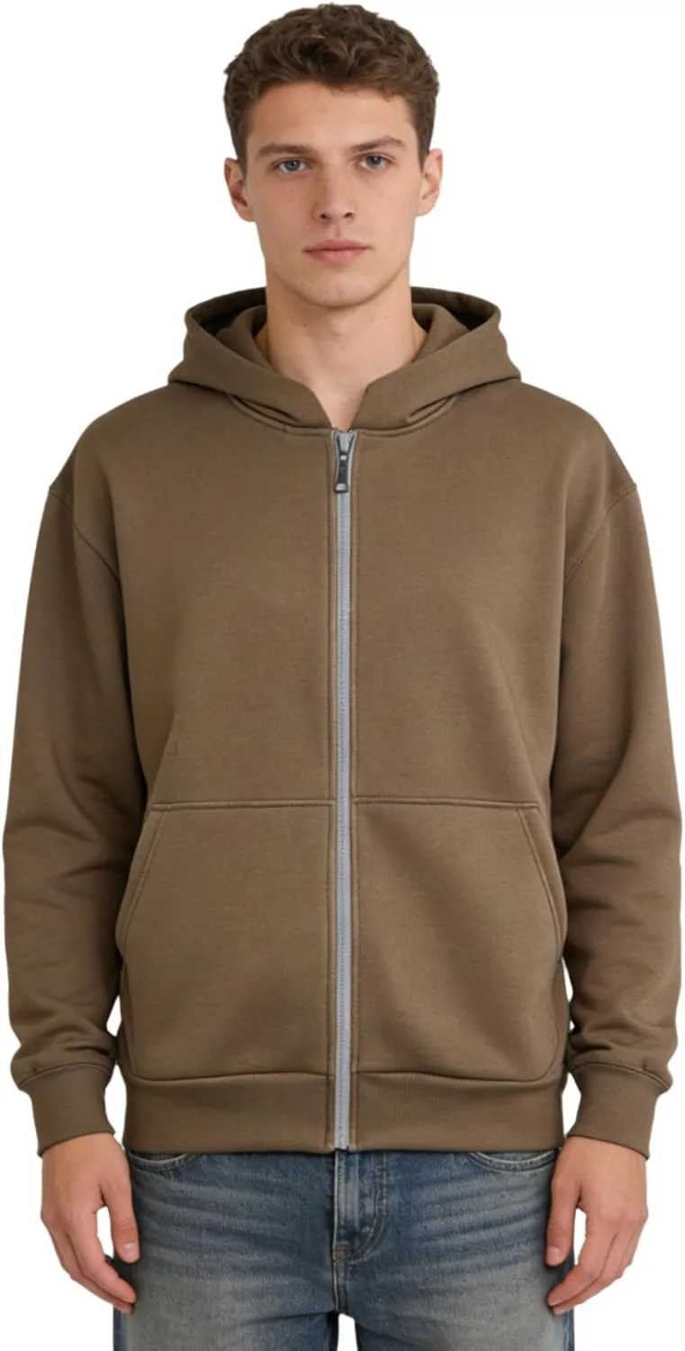 

Мужской однотонный худи на молнии с длинными рукавами и рюкзаком TSSOE