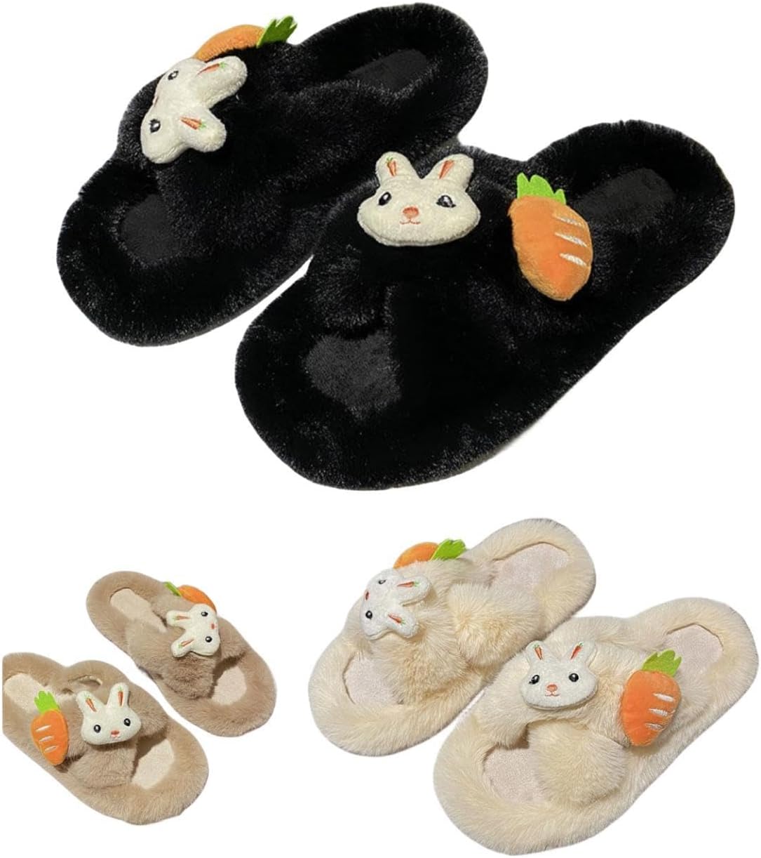 

Милые тапочки-зайчики, пушистые тапочки для женщин Albiva, черный