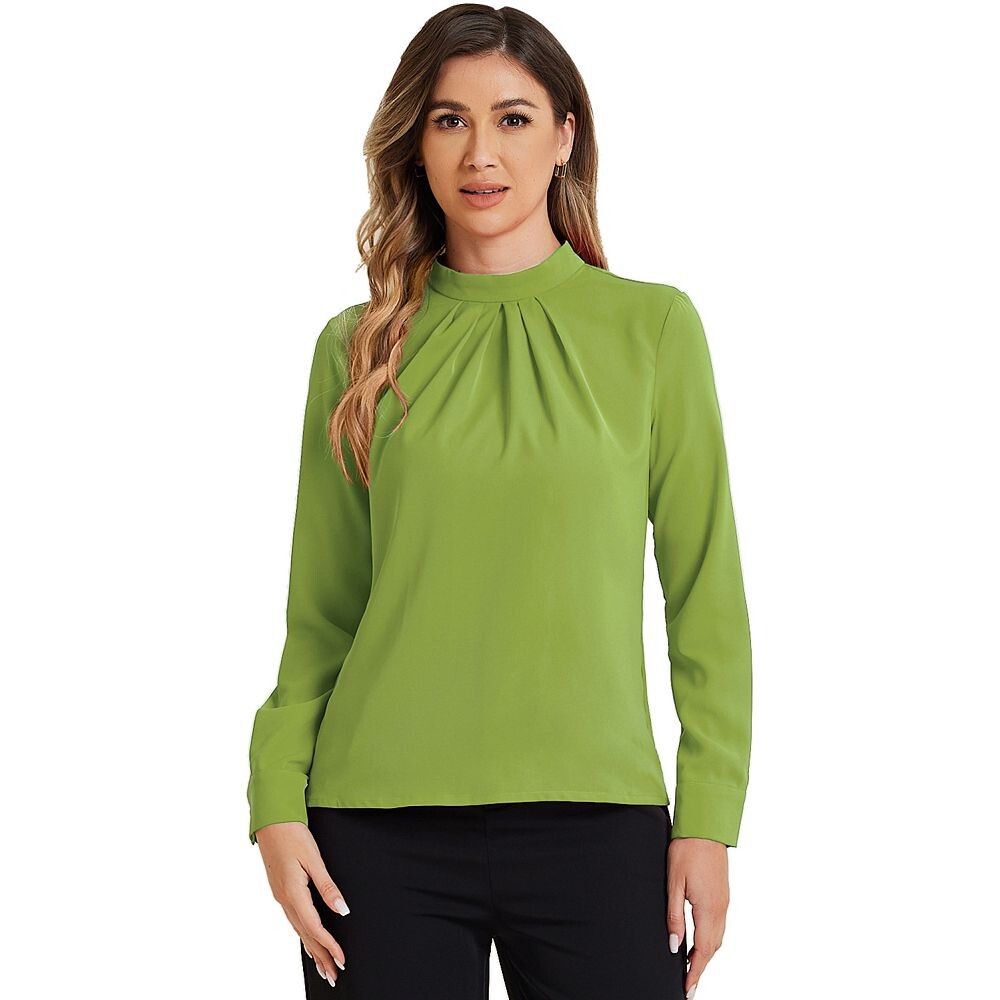 

Осенне-зимняя шифоновая блузка с воротником-стойкой для женщин, деловая повседневная рабочая рубашка с длинными рукавами ALLEGRA K, зеленый