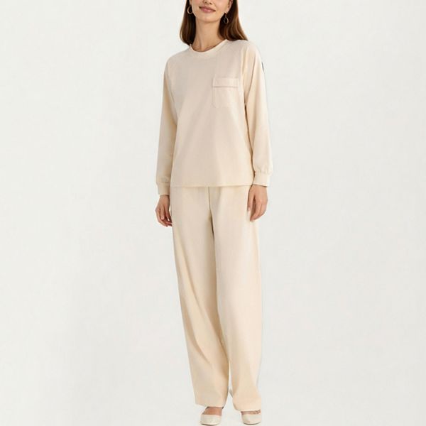 

Женский комплект из 2 предметов: топ с длинными рукавами и карманом спереди и брюки свободного кроя Anna-Kaci, Light Beige