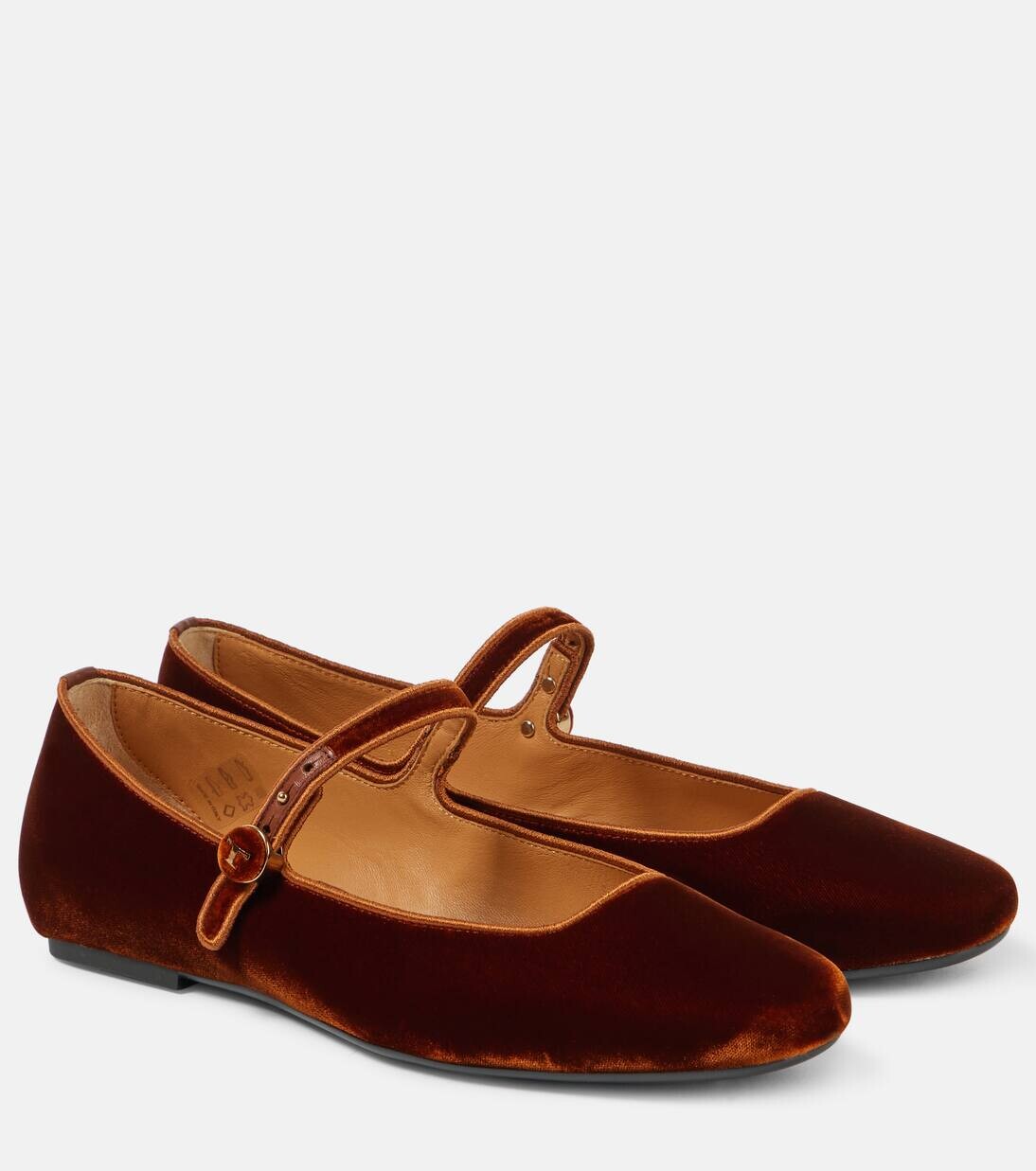 Бархатные балетки Мэри Джейн Tod'S, цвет caramelo scuro cuoio scuro