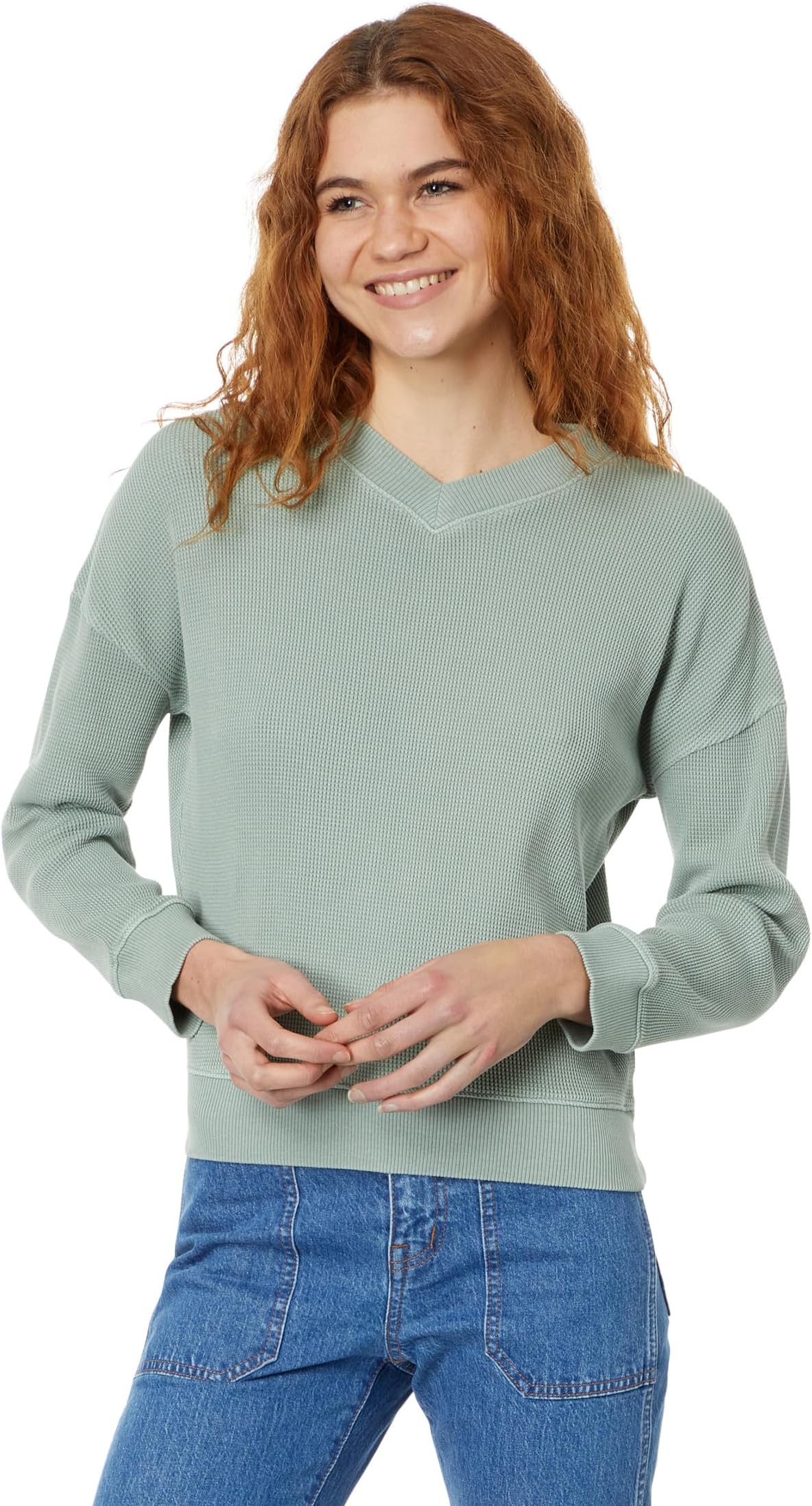 

Футболка Madewell Waffle Knit Boxy Sweatshirt Tee, цвет Pale Eucalyptus