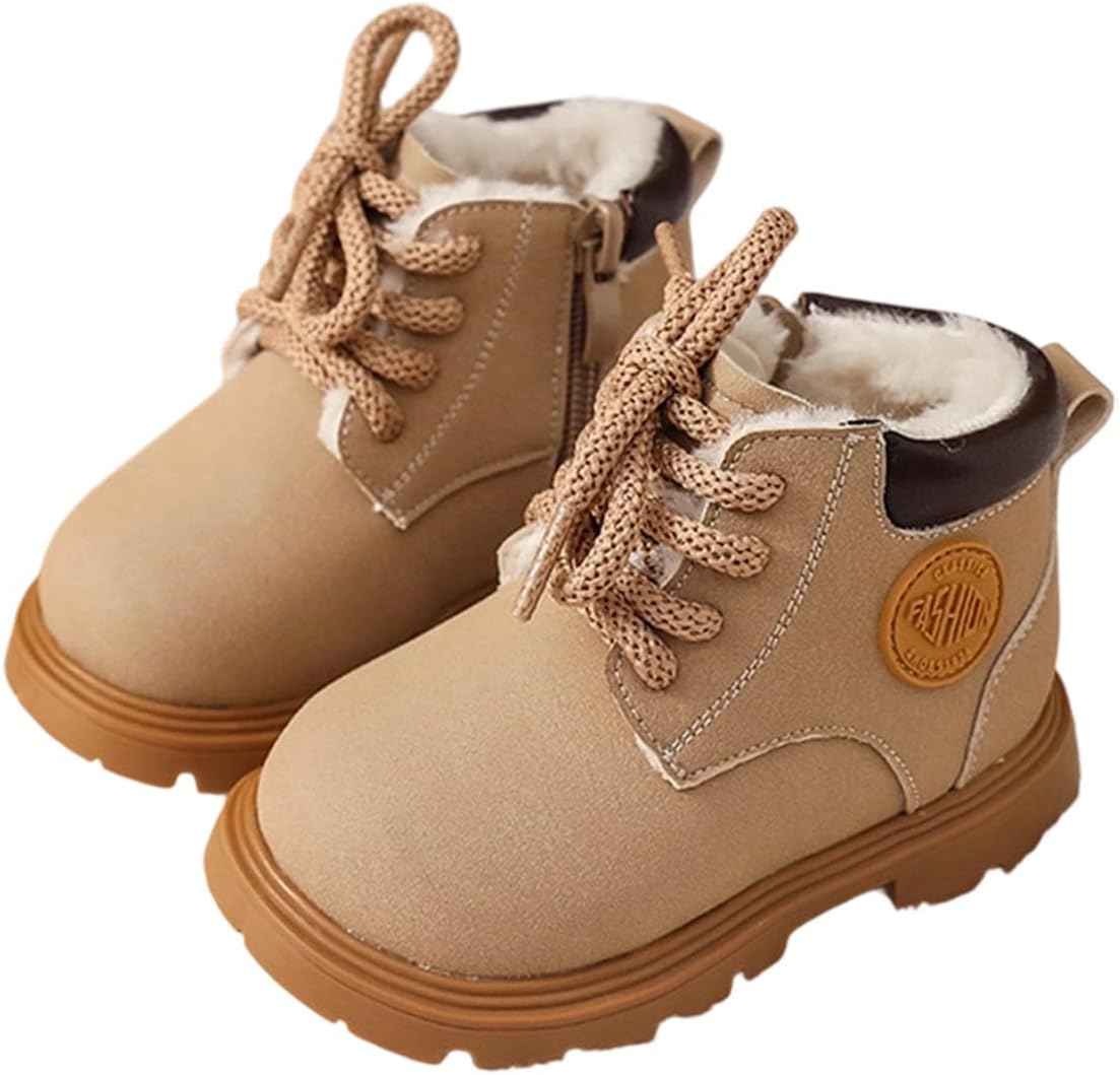 

Девочкам уличные термоботинки для снега с флисовой подкладкой, боковой молнией, короткие зимние спортивные ботинки 2025 года с шнуровкой Generic, Beige