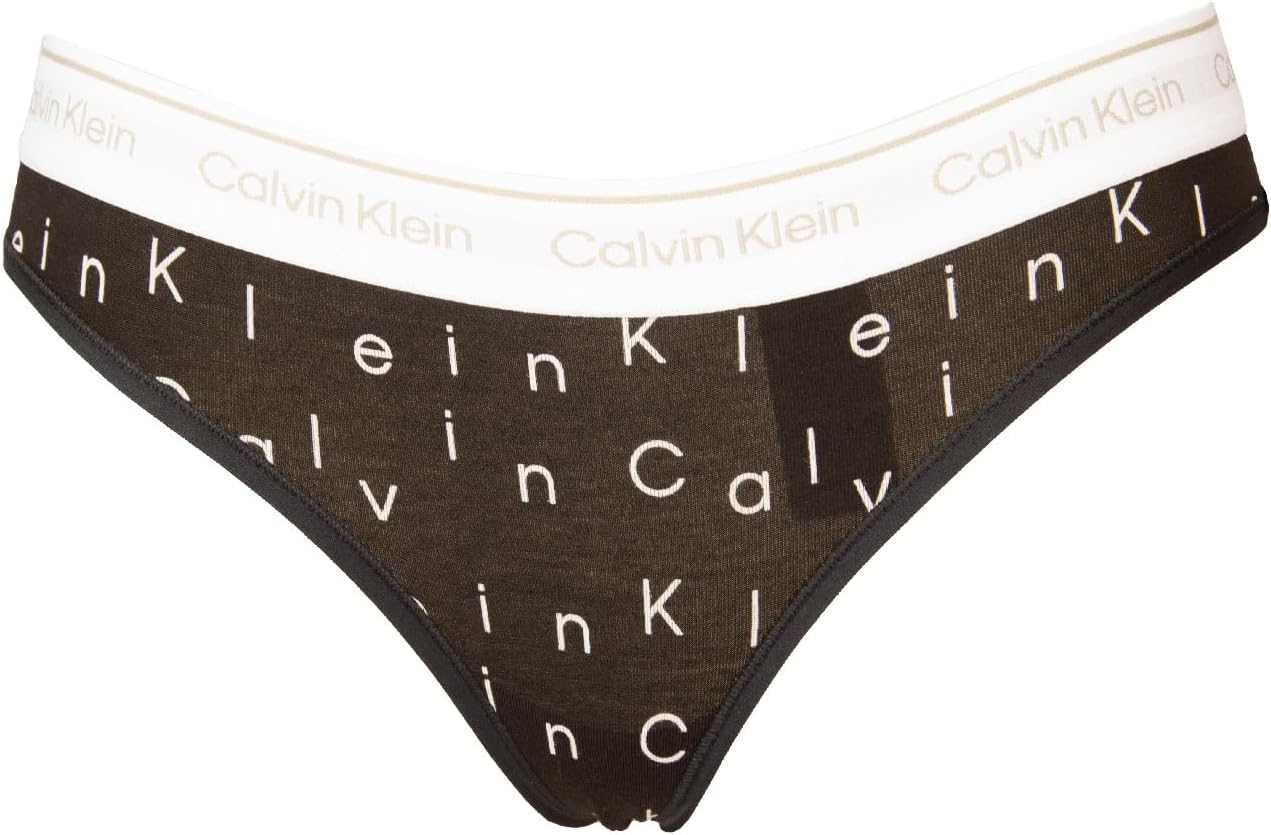 

Calvin Klein CK QP3017O женские эластичные хлопковые стринги с логотипом, 5X7 Falling Logo Print Black