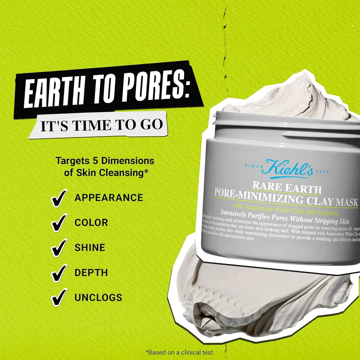 Маска для лица Kiehl's — Rare Earth Pore Minimizer с бентонитом, амазонской белой глиной и аллантоином, 120 мл — фото 3