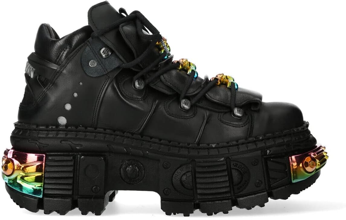 

Мужские готические ботинки New Rock WALL106-S23 из черной металлической кожи с платформой