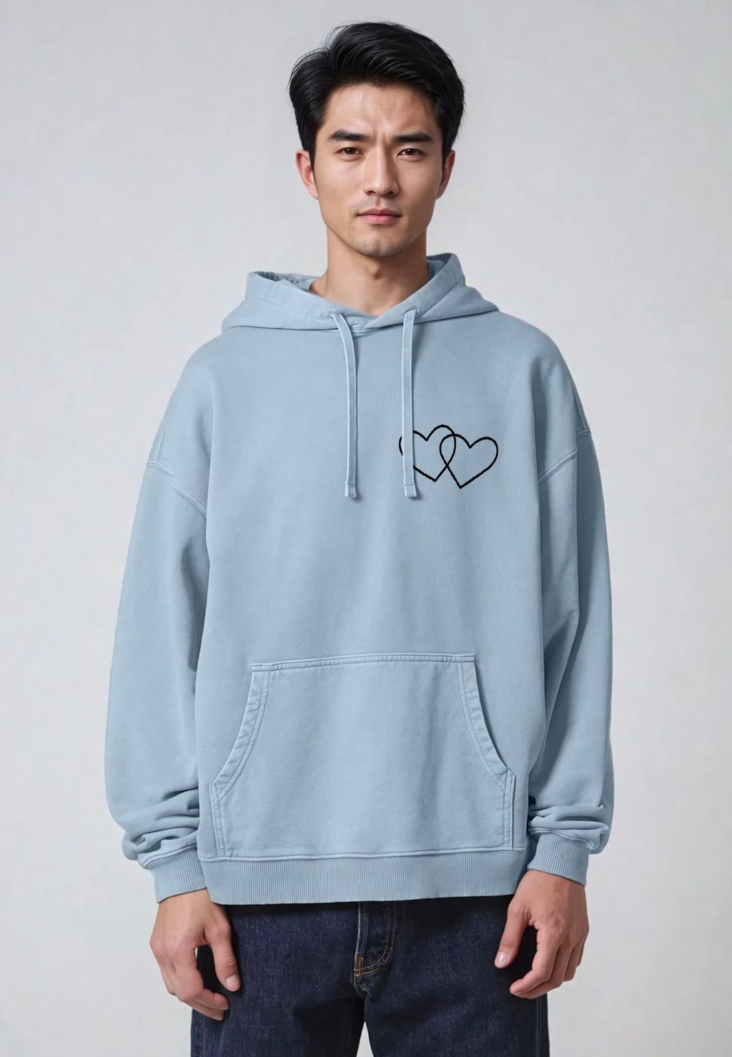

Толстовка DOUBLE HEART VINTAGE EMBROIDERY - Hoodie Mira Paris, светло-голубой