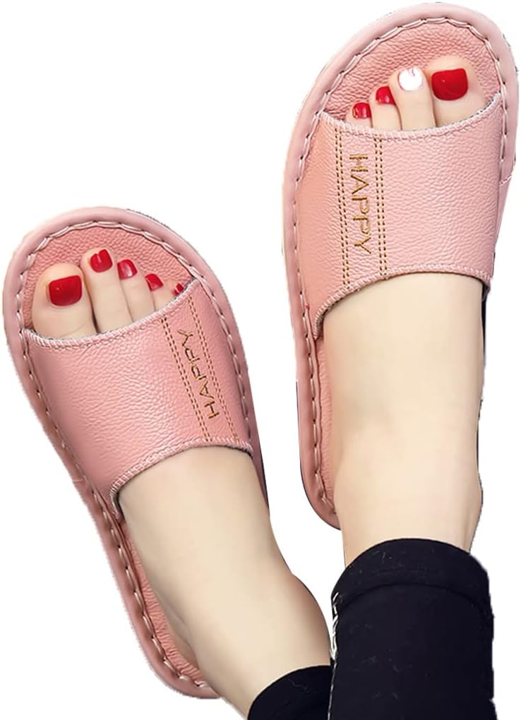 

Унисекс тапочки-сандалии из натуральной кожи коровы для мужчин и женщин, противоскользящие, для дома и спальни, удобные для дома и улицы Xuemml, розовый