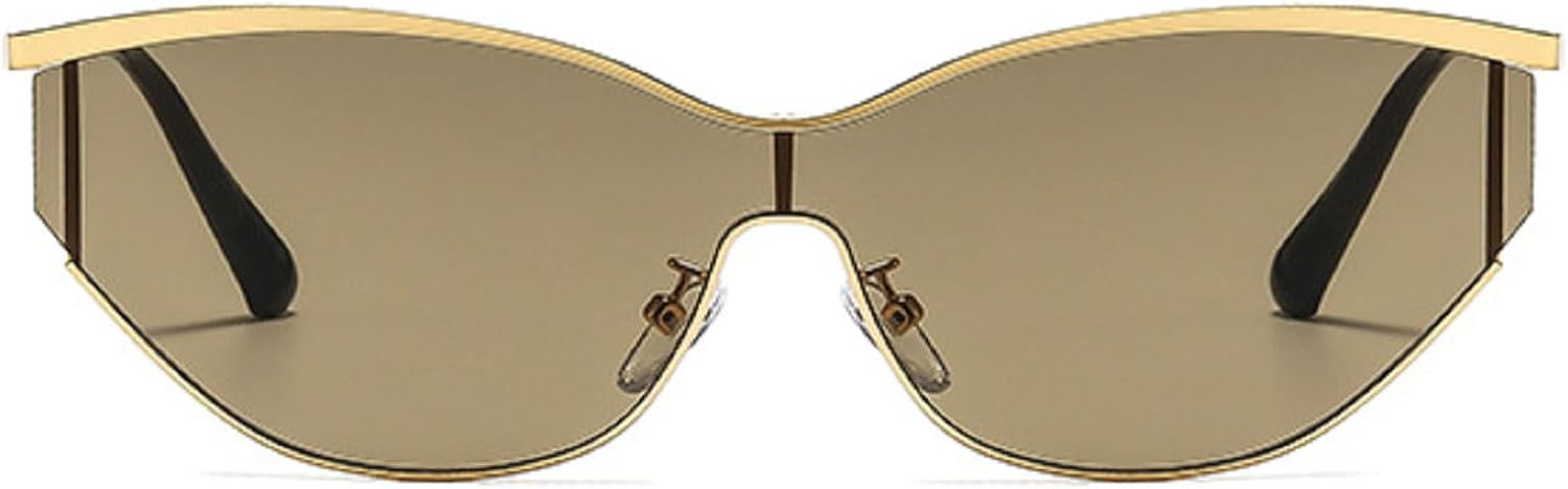 

Модные солнцезащитные очки «кошачий глаз» для женщин, модель 2025, роскошная металлическая оправа, винтажные очки для путешествий, защита от ультрафиолета UV400 mincl, Gold Brown