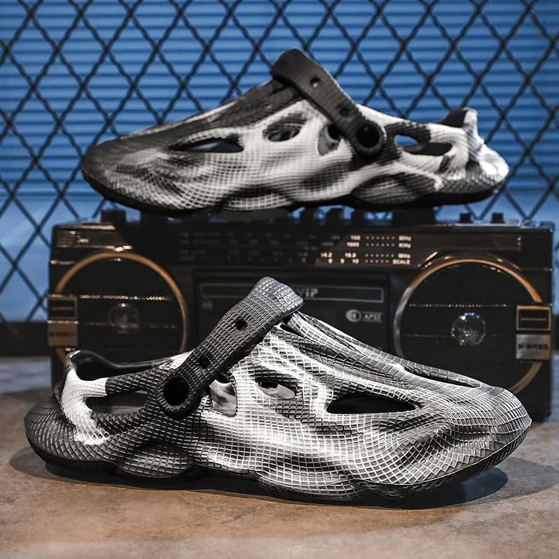 

Мужские сандалии и шлепанцы, модные пляжные туфли с вырезами, легкие и дышащие нескользящие повседневные шлепанцы Sanjimida, черно-белый