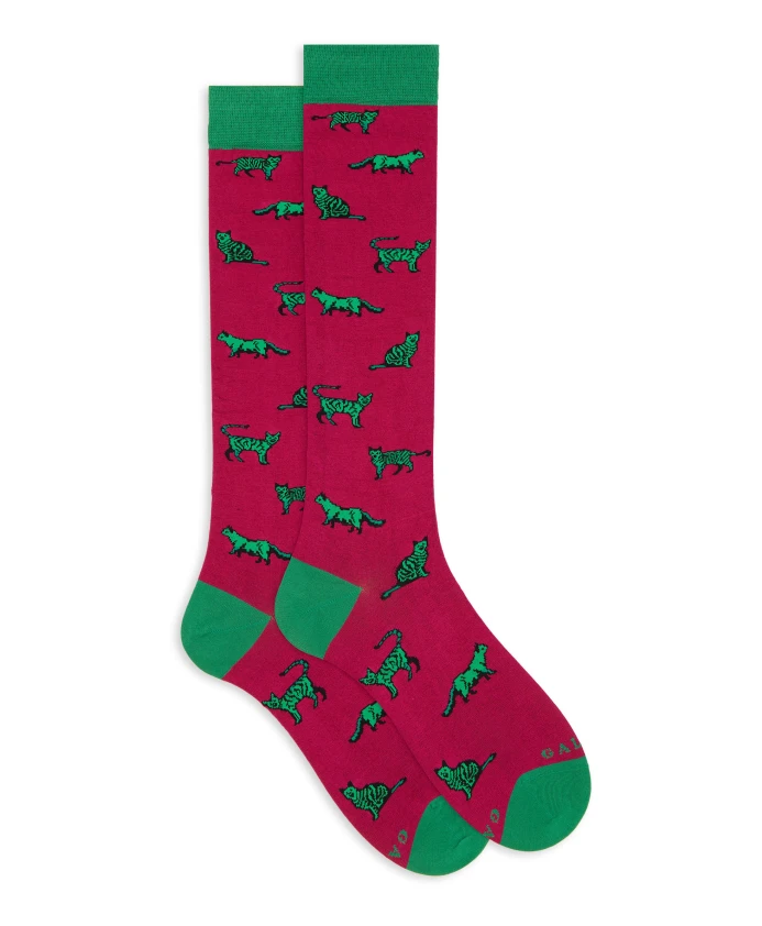 

Длинные хлопчатобумажные носки с рисунком кошки. Gallo, мультиколор