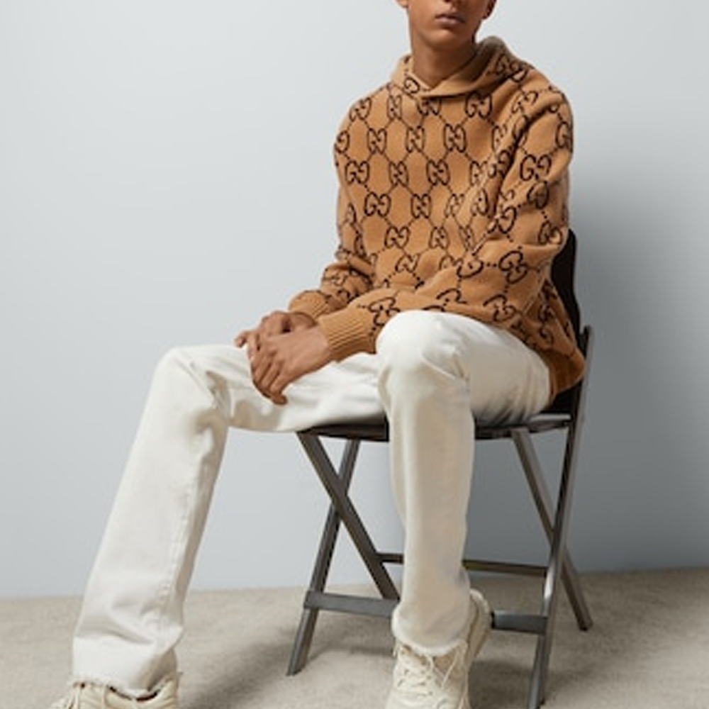 Шерстяная толстовка с узором Gg Supreme Gucci, хаки коричневый — фото 4