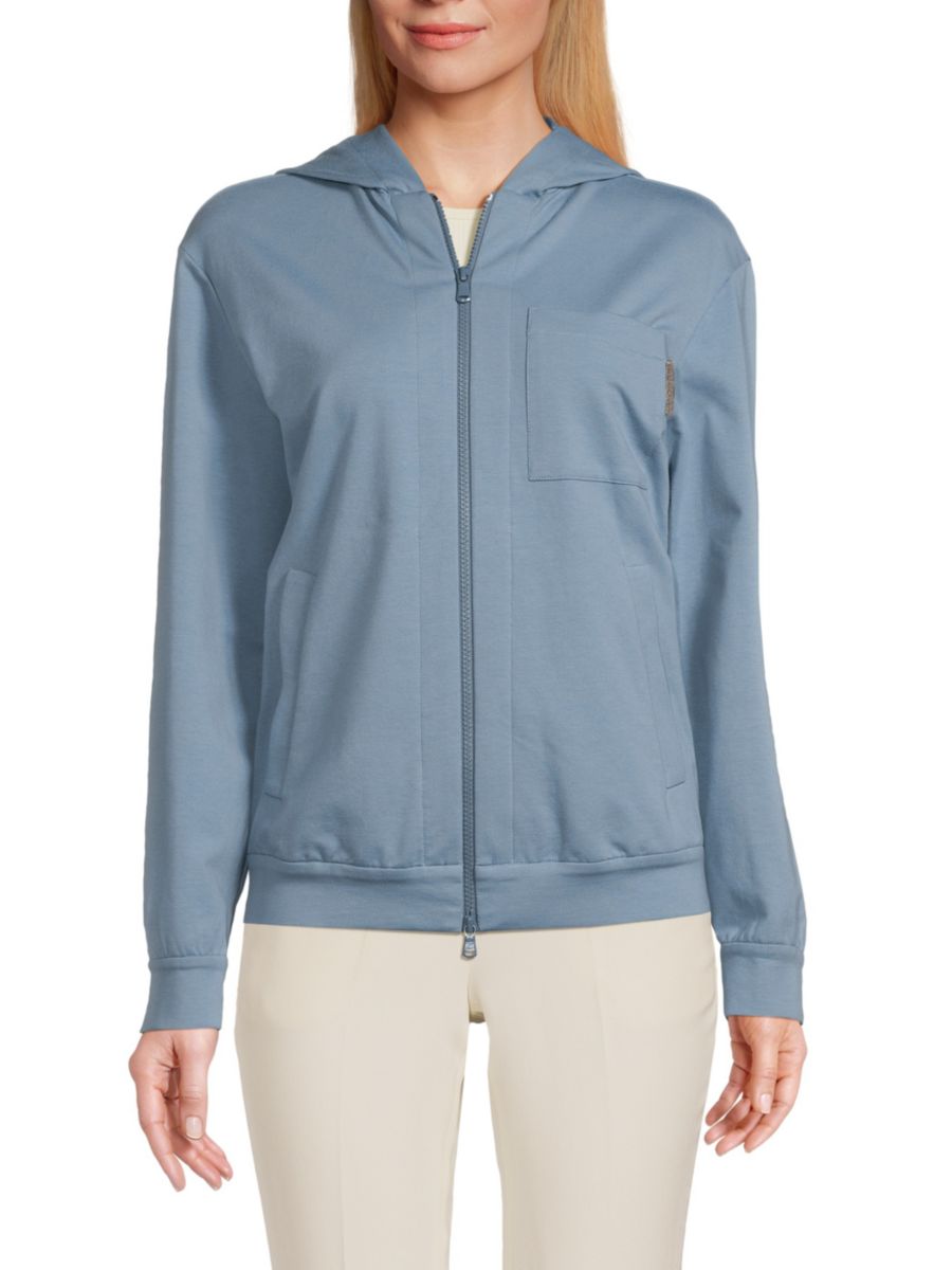 

Толстовка с капюшоном на молнии Brunello Cucinelli, цвет Pale Blue