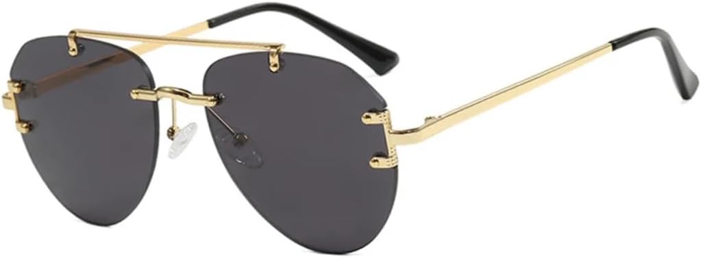 

Роскошные солнцезащитные очки для мужчин, ретро-очки для вождения, модные безободковые солнцезащитные очки с защитой от УФ-излучения UV400 для женщин VVTWSSW, Gold Gray