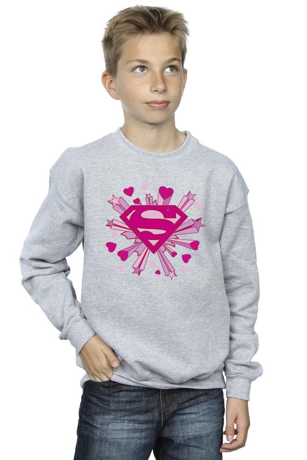 

Толстовка с логотипом Superman Pink Hearts And Stars DC Comics, серый