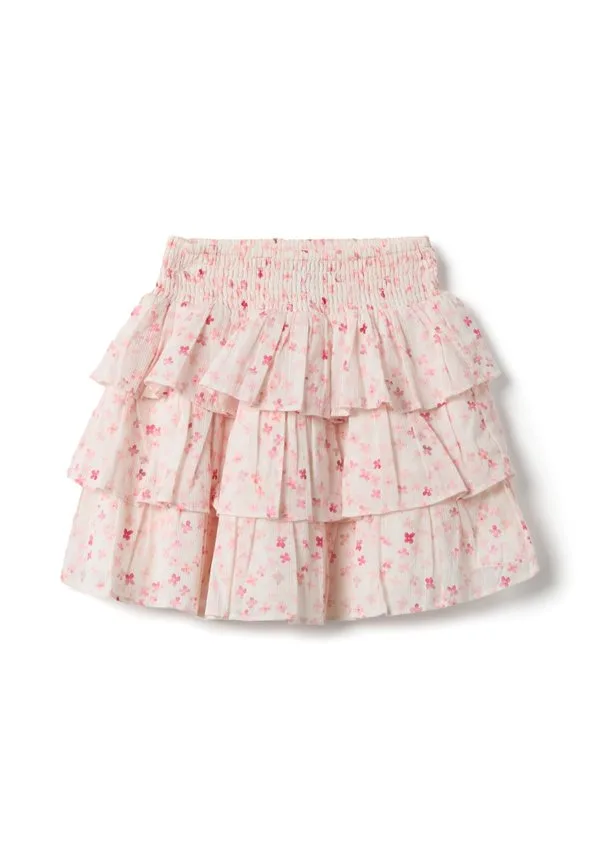 Многоярусная юбка с цветочным узором и складками Ovs, White/Pink — фото 2