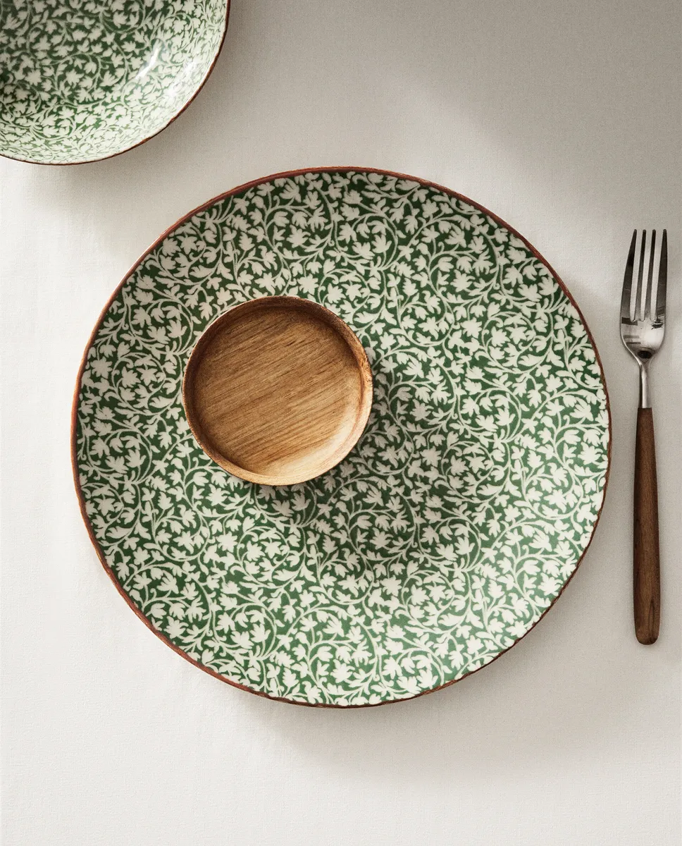 

Мини-тарелка с цветочным орнаментом Zara Home, зеленый