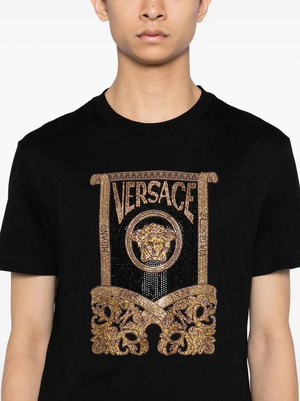 Футболка с кристаллами VERSACE, черный — фото 4