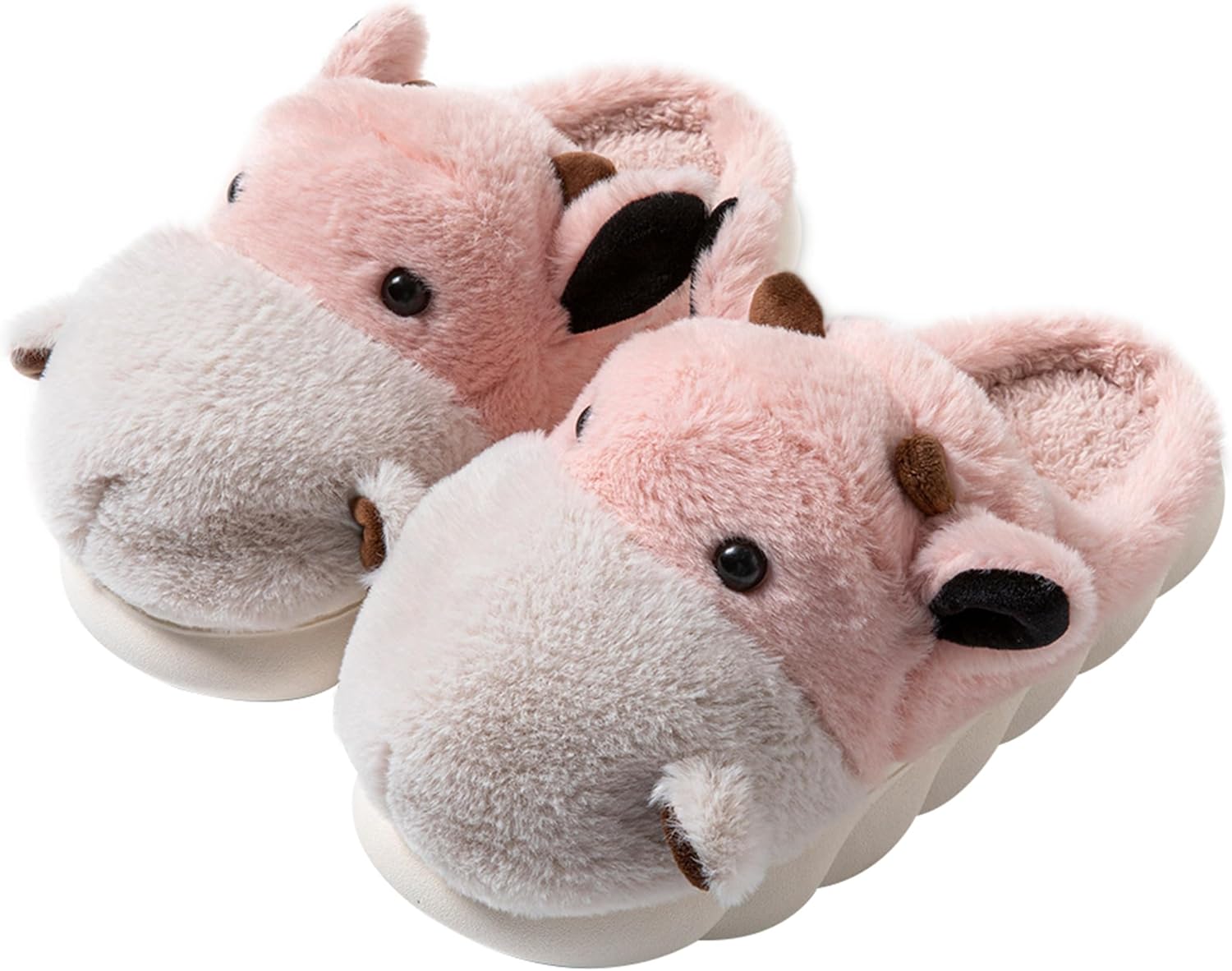 

Тапочки YILANLAN с животными для женщин и мужчин, милые тапочки с коровой, взрослые уютные пушистые теплые домашние тапочки для зимы, розовый