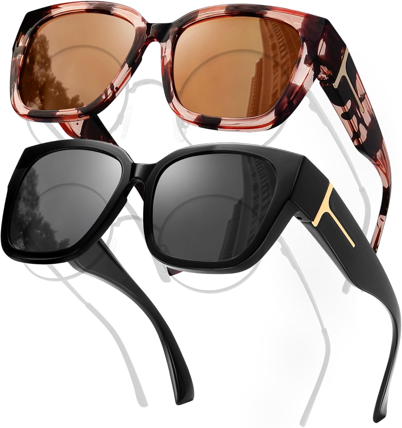 

Женские поляризованные солнцезащитные очки, квадратной формы, с облегающим креплением, с защитой от УФ-излучения, в комплекте 2 штуки MAIVARDAY, 【d】glossy Black /Gray + Tortoise/ Tea