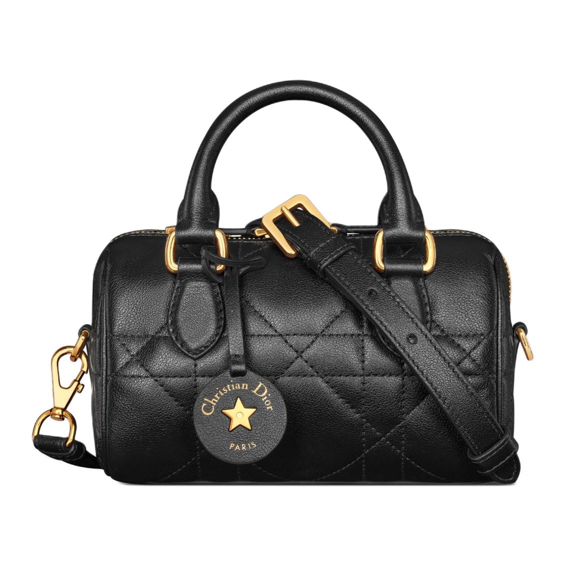 

Сумка Boston Macrocannage из телячьей кожи Мини женская черная DIOR