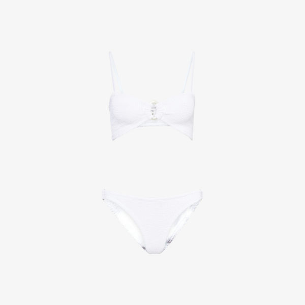 

Бикини Hunza G Misty из ткани в полоску с жемчужными кольцами, белый