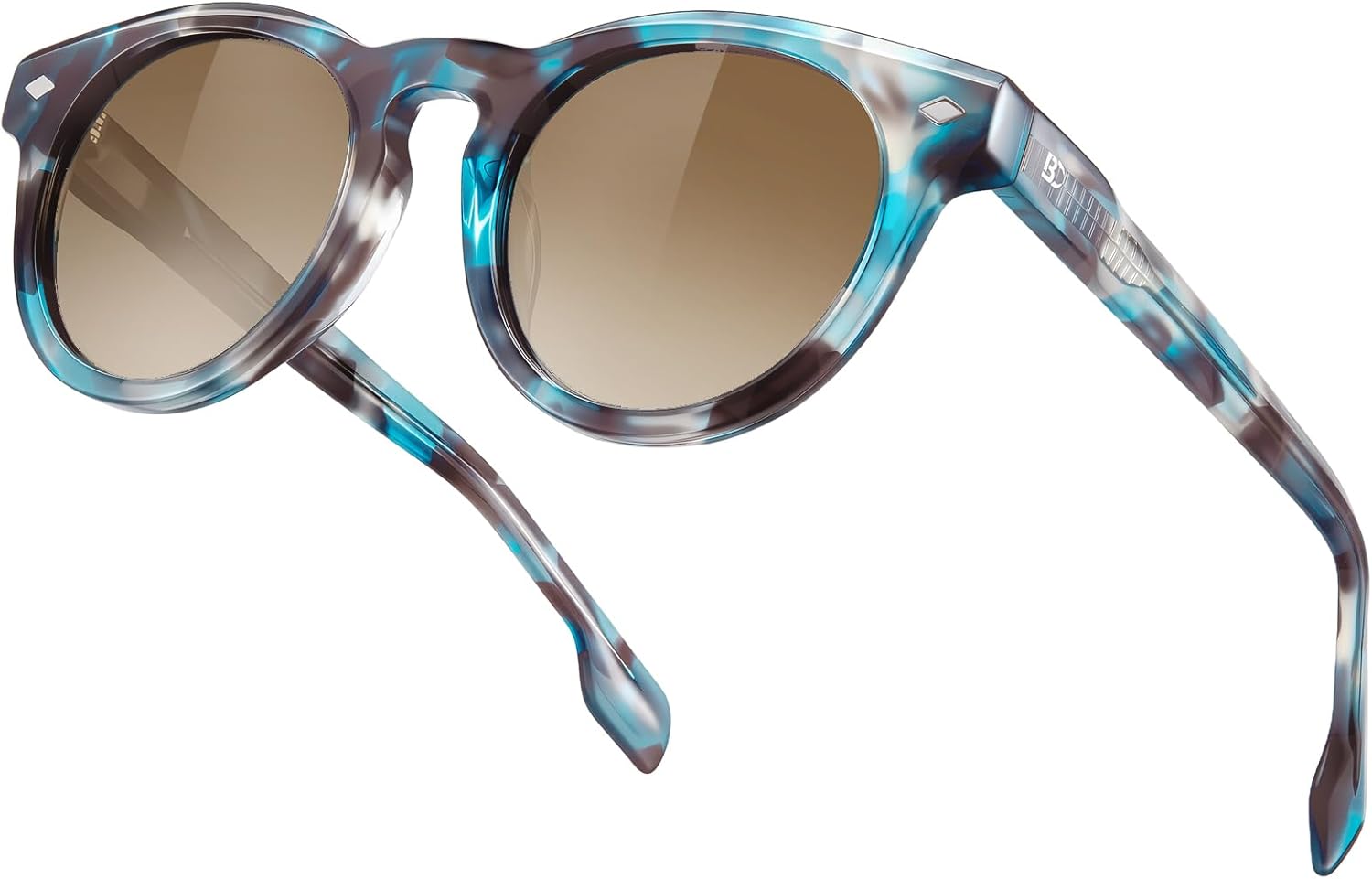 

Женские круглые поляризованные солнцезащитные очки BIRCEN: ретро-очки из ацетата с защитой от УФ-излучения UV400, идеально подходят для вождения, пляжа и повседневной носки, A-blue-brown Frame