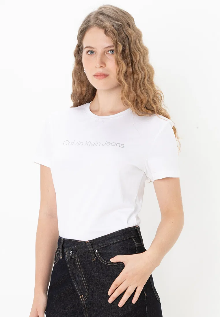 Футболка, с логотипом, Calvin Klein Jeans, металлик, ярко-белый