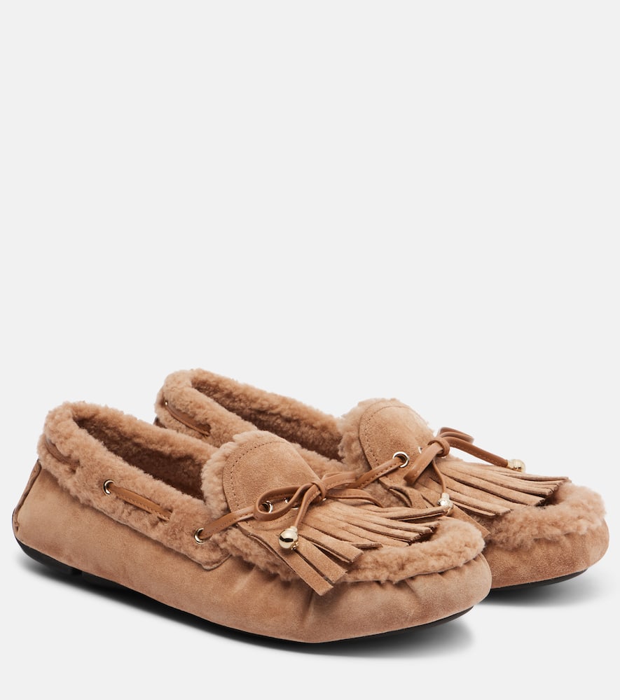 Манон F замшевые топсайдеры с меховой подкладкой Jimmy Choo, Toffee/Toffee