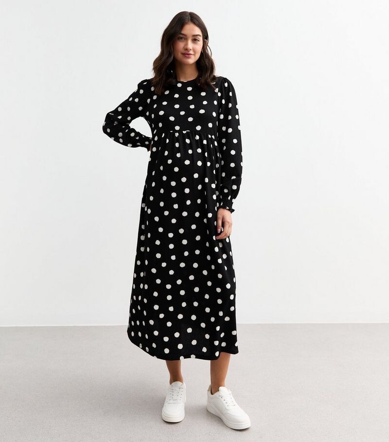 

Черное свободное платье миди в горошек для беременных New Look, черный