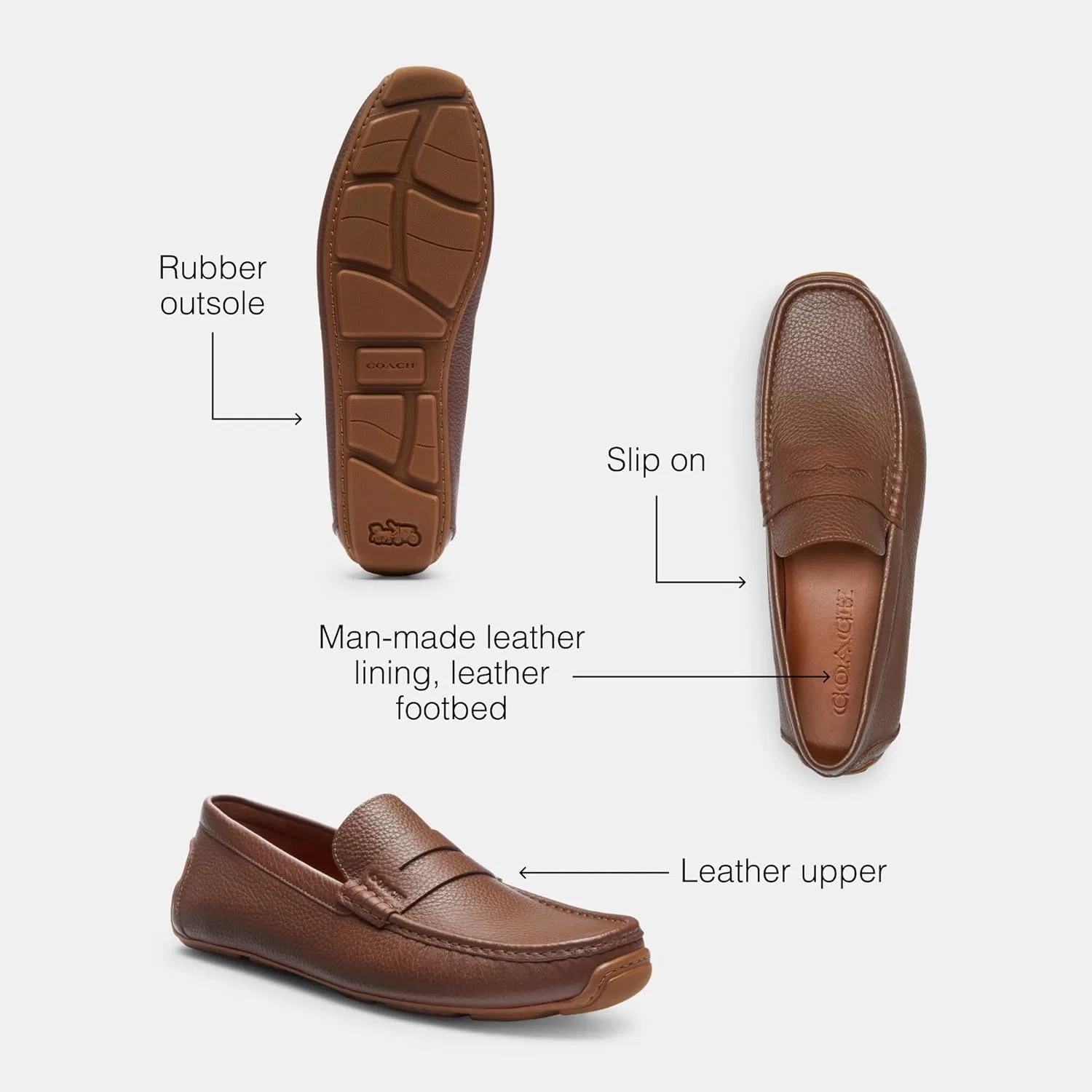 Лоферы кожаные Coach Luca, Saddle — фото 3
