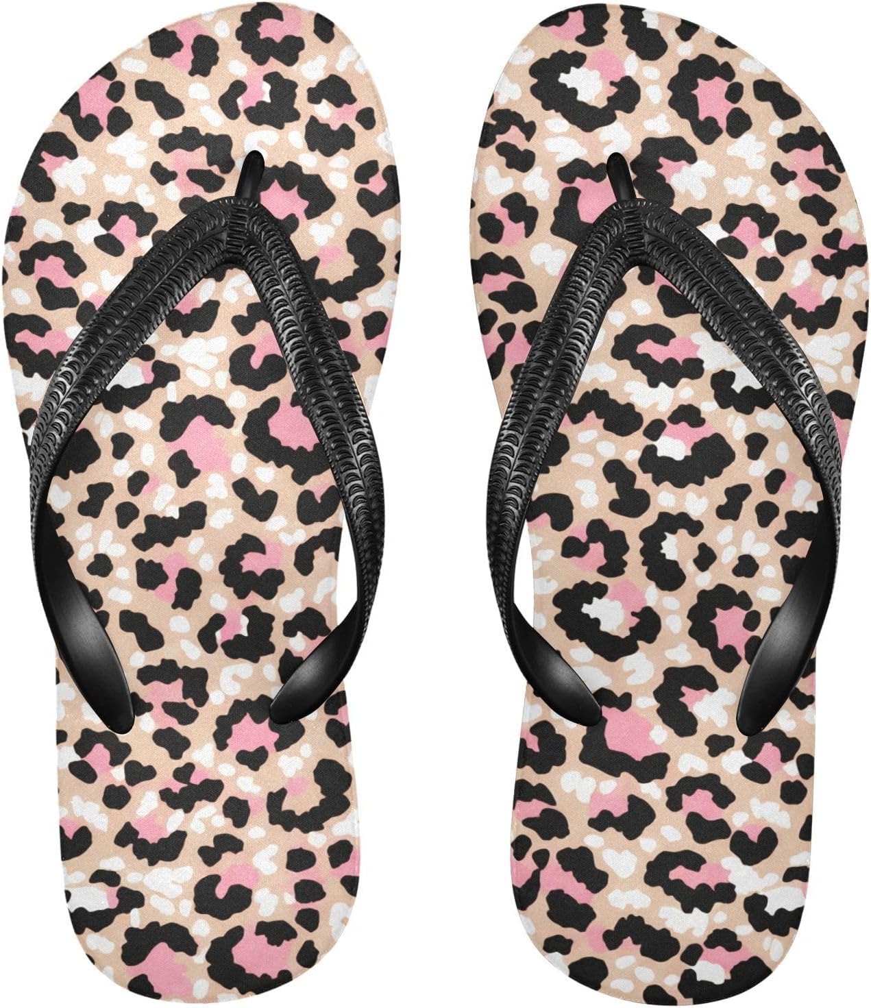 

Женские и мужские пляжные шлепанцы Leopard Pink Black, летние повседневные сандалии для душа 20861821 Kfbe