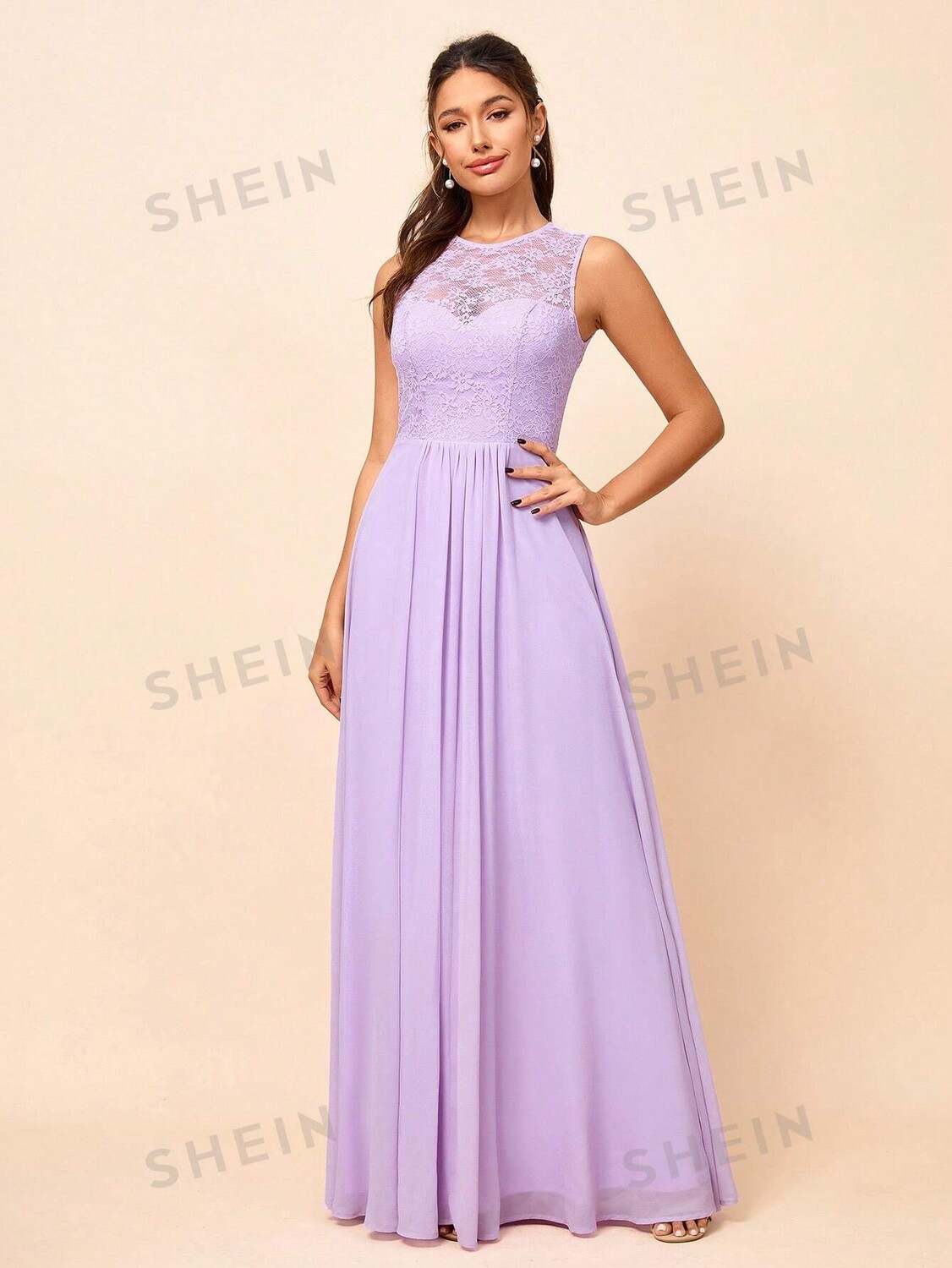 

Платье-макси кружевное Shein Belle с круглым вырезом, фиолетовый