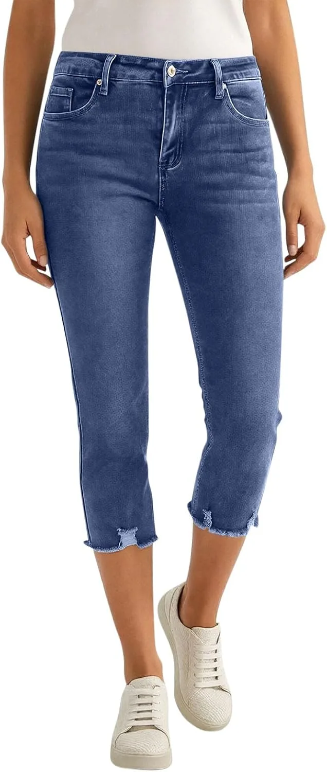 

DASAYO Capri Pants для женщин Mid Rise Straight Leg Denim Stretch Slim Fit