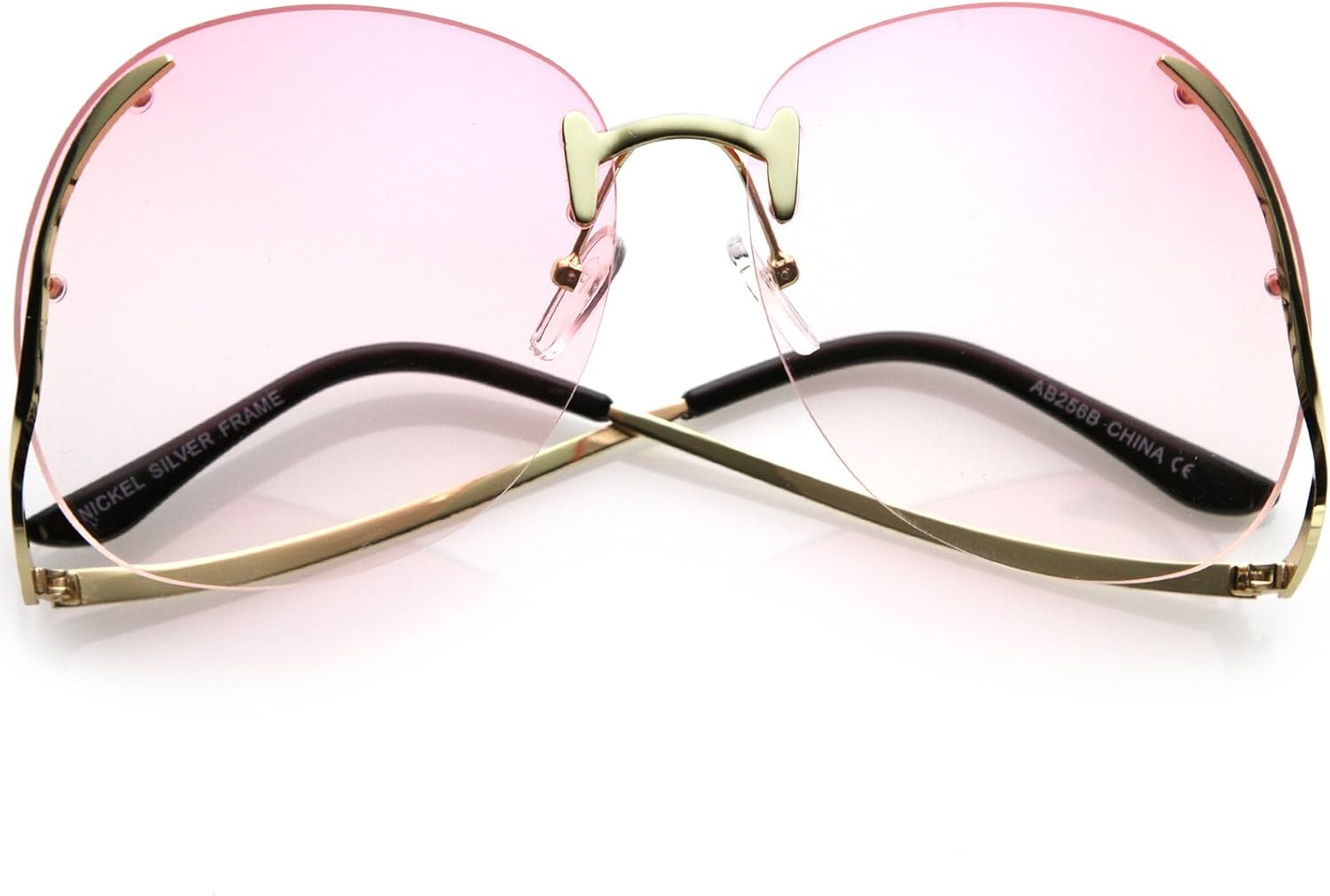 

zeroUV - Женские солнцезащитные очки без оправы с изогнутыми металлическими дужками, круглыми линзами с цветным тонированием, большого размера, 67 мм, Gold / Pink Gradient