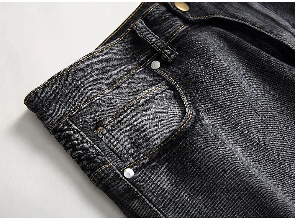 Джинсы прямые slim fit с молнией, темно-синие — фото 4