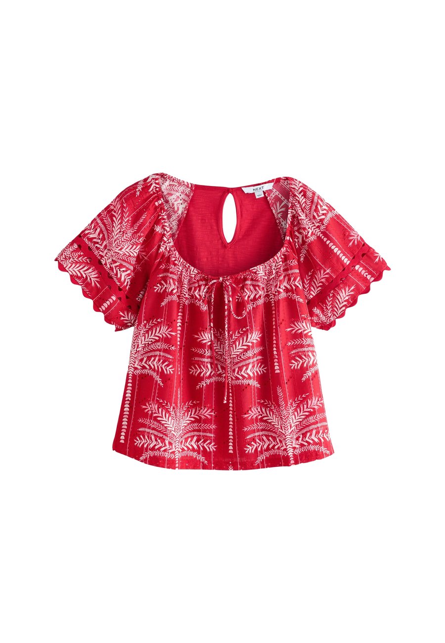 

Блуза Next TALL FIT BRODERIE SHORT SLEEVE RIC RAC , Red Ecru Palm Print/Red