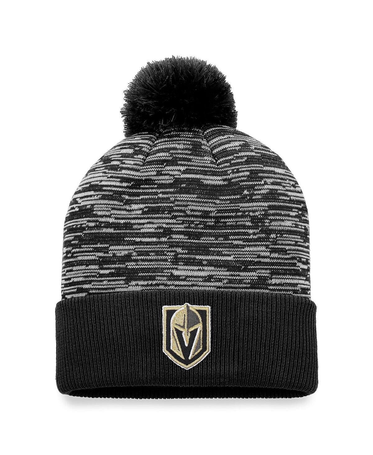 

Мужская фирменная черная вязаная шапка Vegas Golden Knights Defender с манжетами и помпоном Fanatics