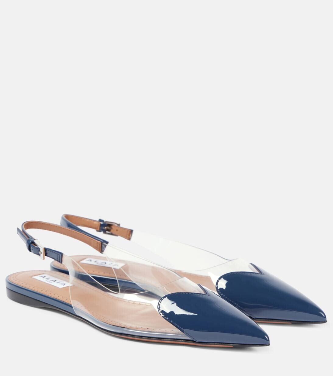 Туфли Le Cœur из лакированной кожи и полиуретана с открытой пяткой Alaïa, цвет bleu fonce