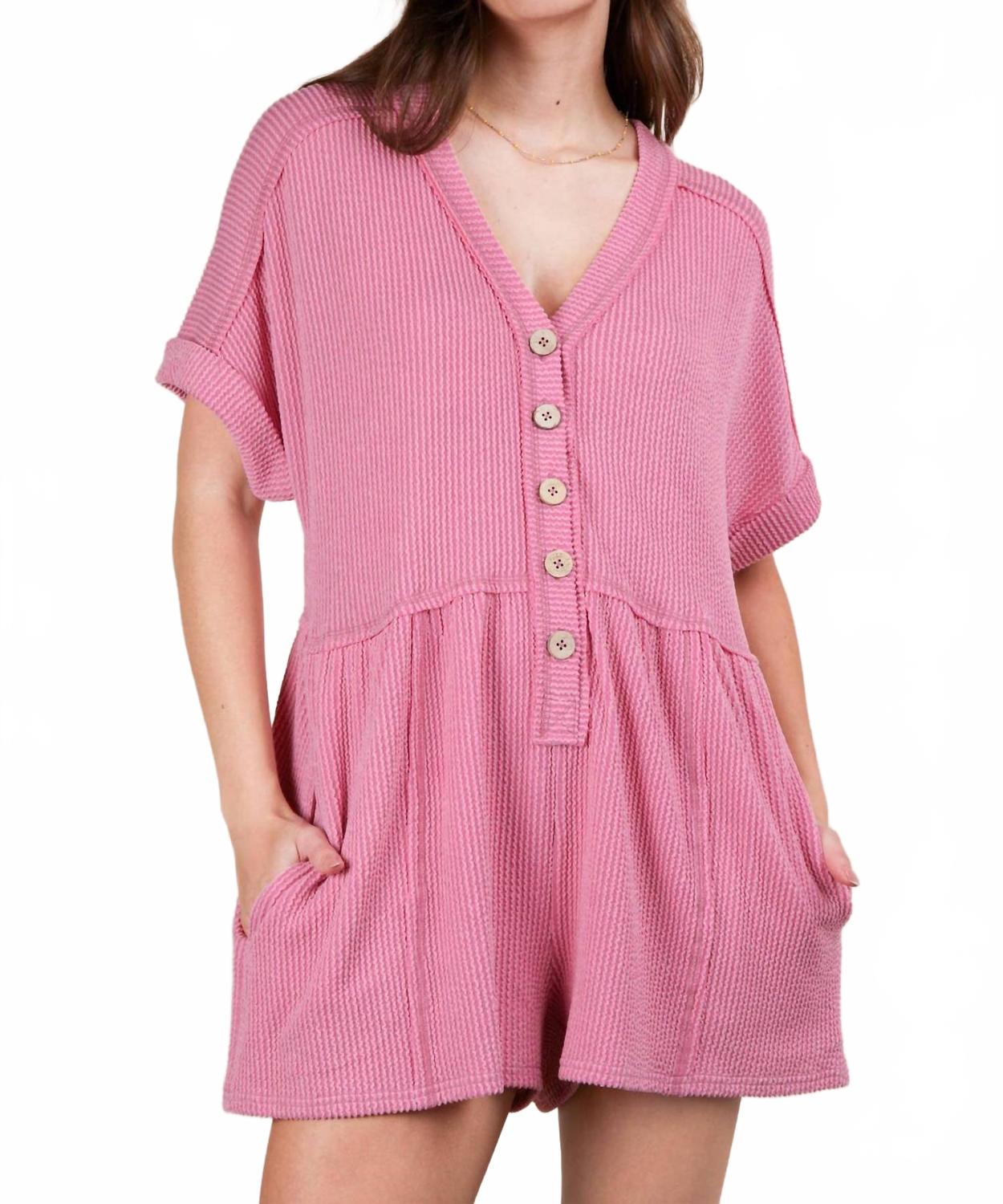 

Двухцветный ребристый вязаный комфортный повседневный комбинезон в розовом цвете VERY J