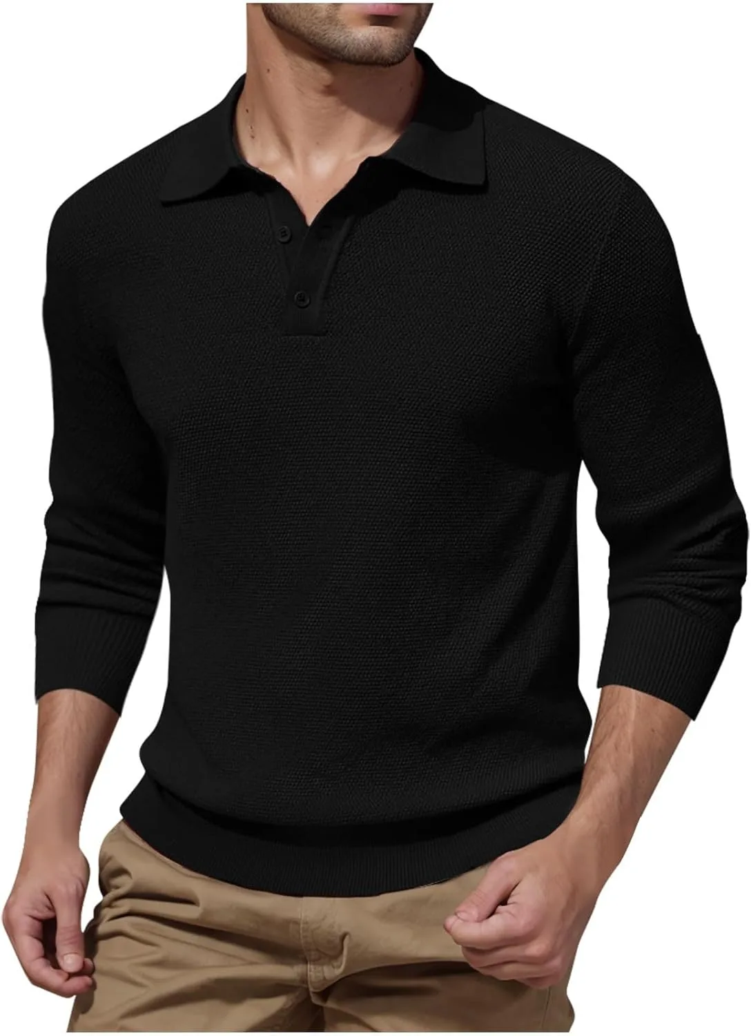 

Мужской вязаный свитер Slim Fit с длинными рукавами и отложным воротником