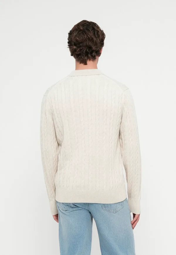 Джемпер-Поло крупной вязки Tommy Hilfiger, Heathered Oatmilk — фото 3